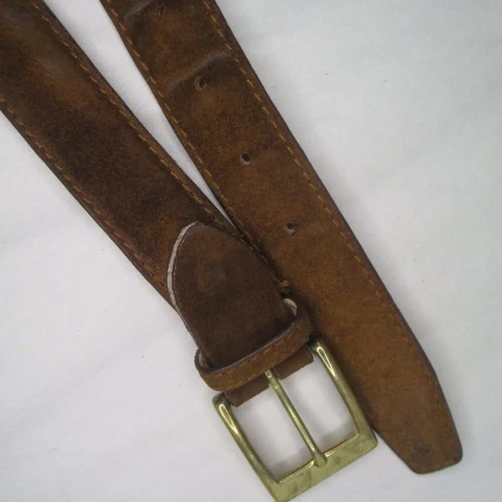 Zelli Mens Belt Suede Size 40 Made in Italy Brown Dress Brass Buckle Designer